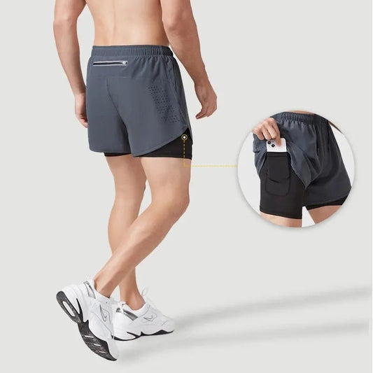 Heren hardloopshorts - Sneldrogend, zwarte dubbellaagse fitness short - Bivakshop