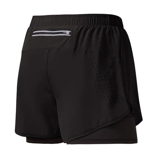 Heren hardloopshorts - Sneldrogend, zwarte dubbellaagse fitness short - Bivakshop
