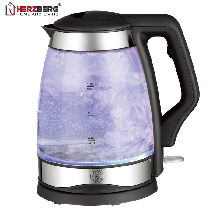 Herzberg 1.8L Elektrische Glazen Waterkoker met LED-Lichtindicator - BPA vrij - Bivakshop