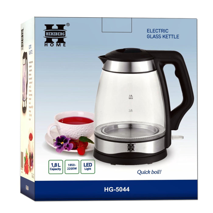 Herzberg 1.8L Elektrische Glazen Waterkoker met LED-Lichtindicator - BPA vrij - Bivakshop