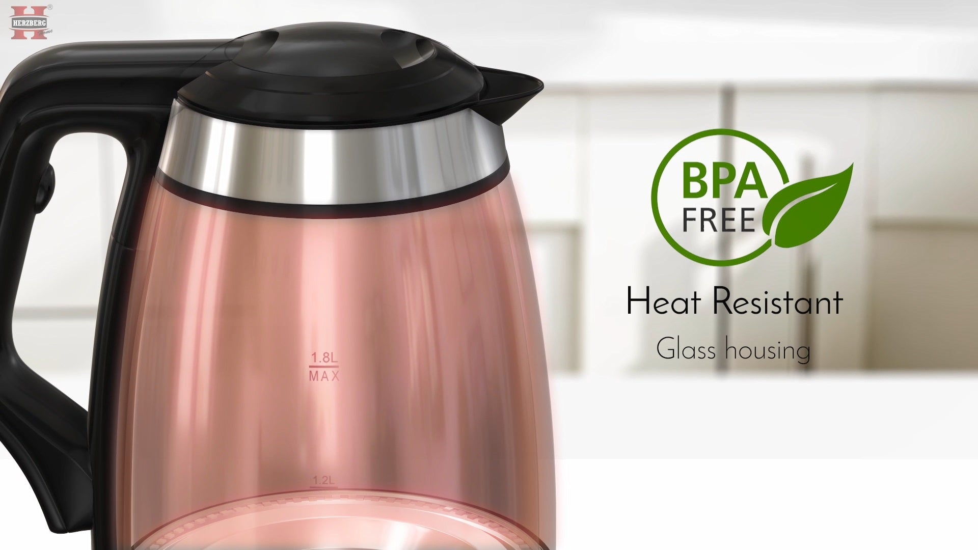 Herzberg 1.8L Elektrische Glazen Waterkoker met LED-Lichtindicator - BPA vrij - Bivakshop
