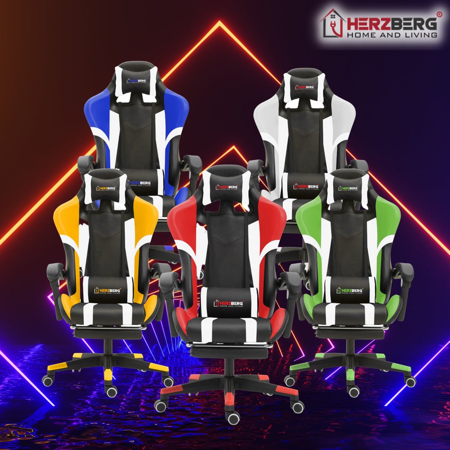 Herzberg: Driekleurige gaming- en bureaustoel met lineair accent wit - Bivakshop