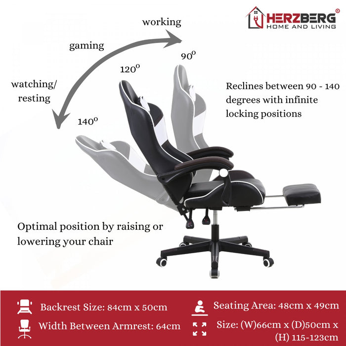Herzberg: Driekleurige gaming- en bureaustoel met lineair accent wit - Bivakshop