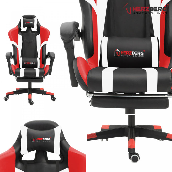 Herzberg: Driekleurige gaming- en bureaustoel met lineair accent wit - Bivakshop