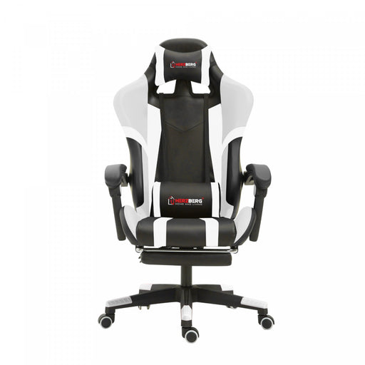 Herzberg: Driekleurige gaming- en bureaustoel met lineair accent wit - Bivakshop