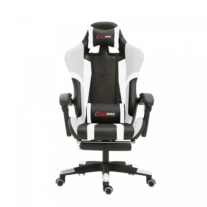 Herzberg: Driekleurige gaming- en bureaustoel met lineair accent wit - Bivakshop