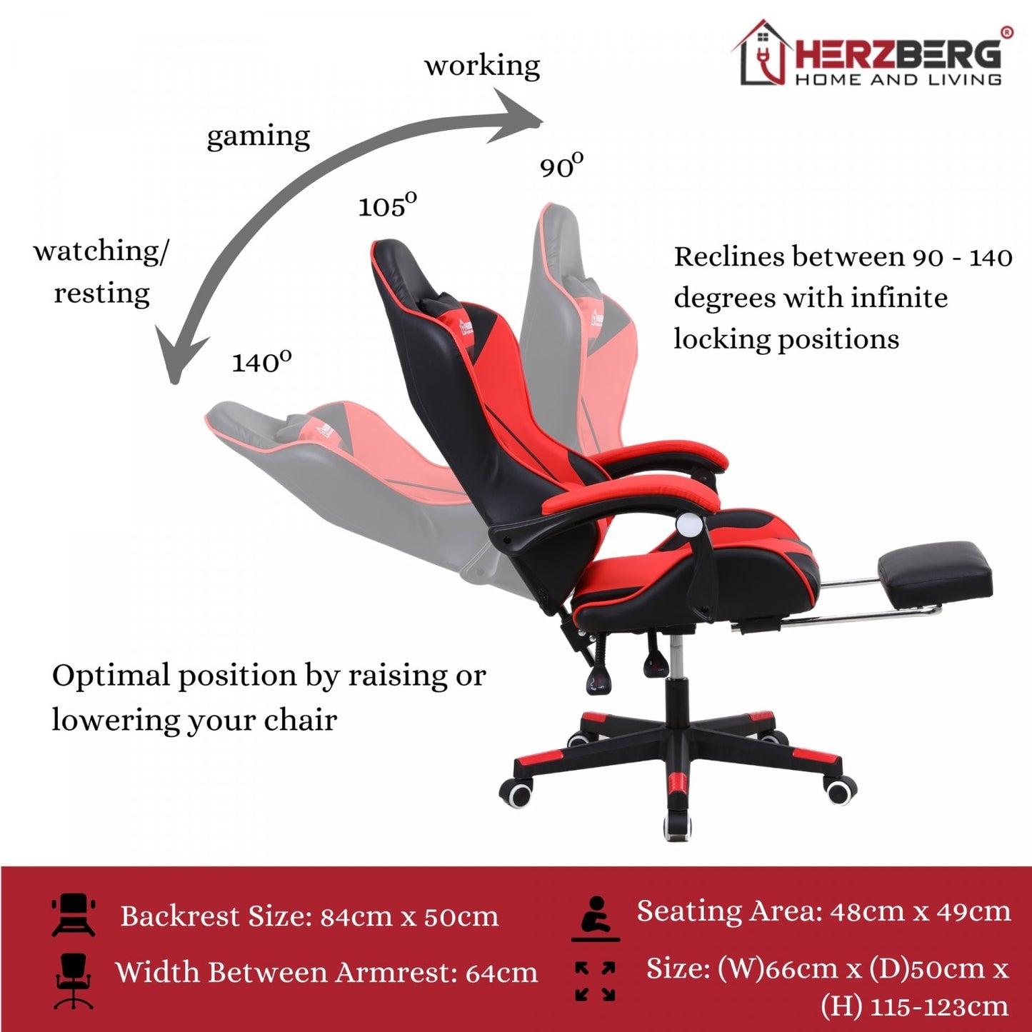 Herzberg Gaming en Bureaustoel met Intrekbare Voetsteun Geel - Bivakshop