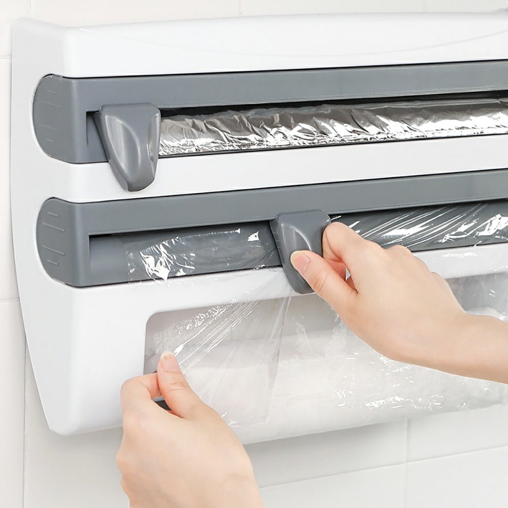 Herzberg HG-03145: Wandgemonteerde papieren handdoek, vershoudfolie en foliedispenser Huishoudelijk keukengereedschaprek - Bivakshop