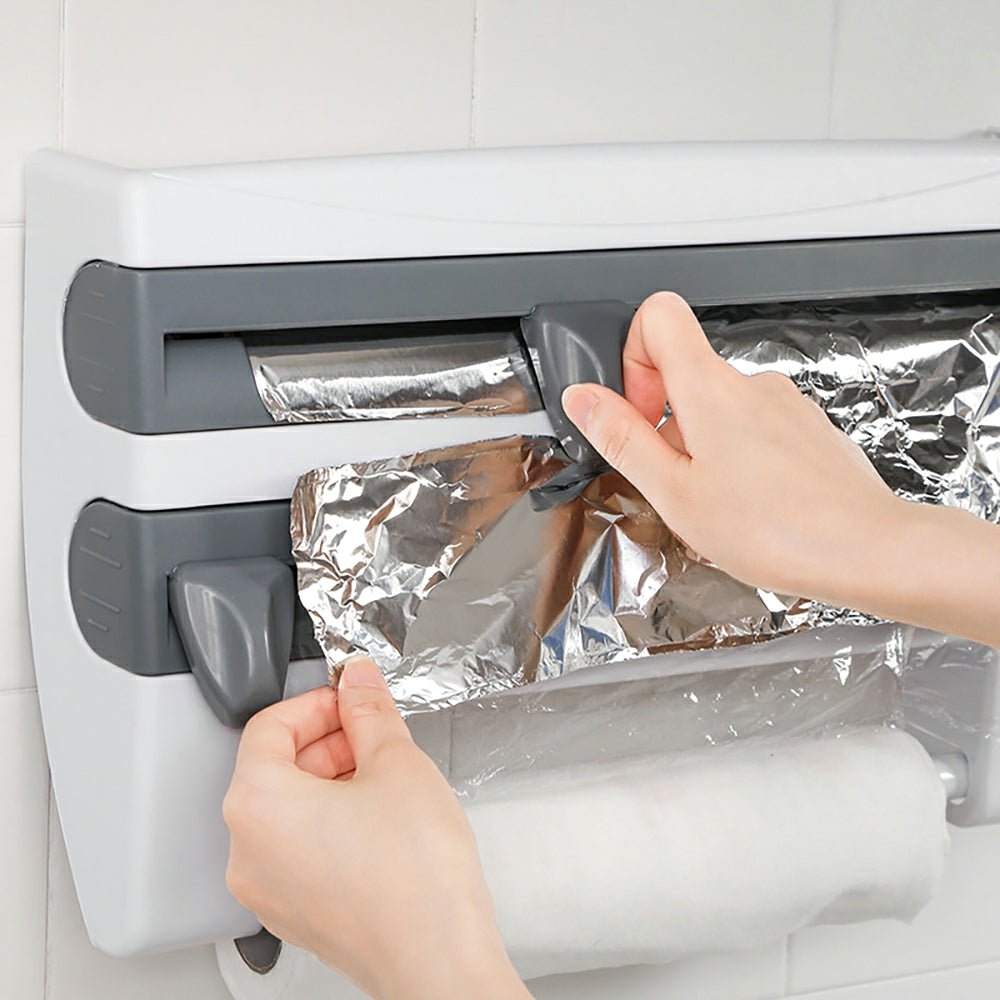 Herzberg HG-03145: Wandgemonteerde papieren handdoek, vershoudfolie en foliedispenser Huishoudelijk keukengereedschaprek - Bivakshop