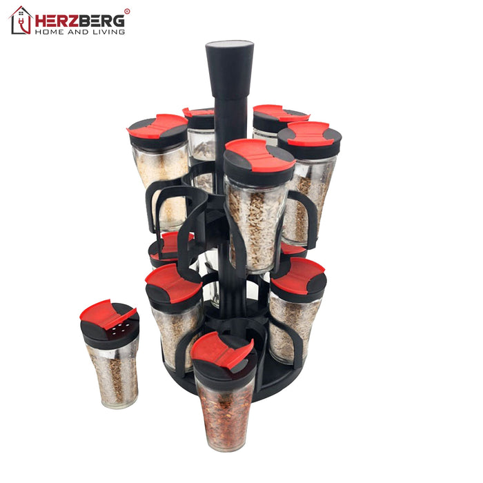 Herzberg HG-6004: kruidenrek met 12 glazen potjes - Bivakshop