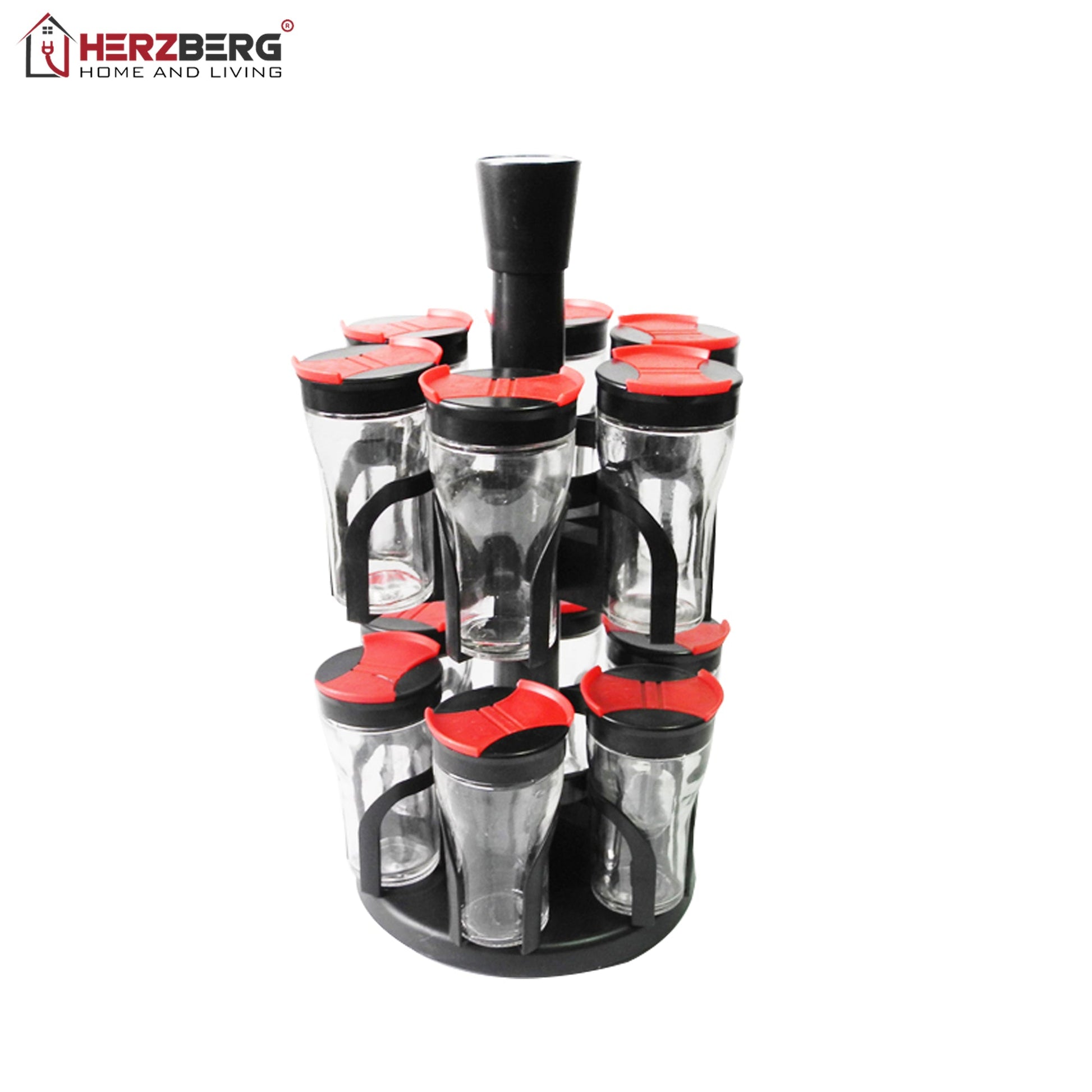 Herzberg HG-6004: kruidenrek met 12 glazen potjes - Bivakshop