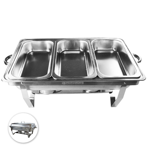 Herzberg HG-8022-3: Roestvrijstalen Chafing Dish - 3 Stuks 1/3e Voedselpan - Roucheax - Bivakshop