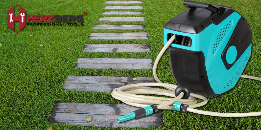 Herzberg HG-8026: 15 m automatische waterslanghaspel met PP-montage - Bivakshop