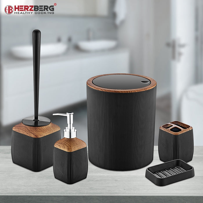 Herzberg HG - OKY5013: 5 - delige badkamerset - Houtaccent wit - Bivakshop