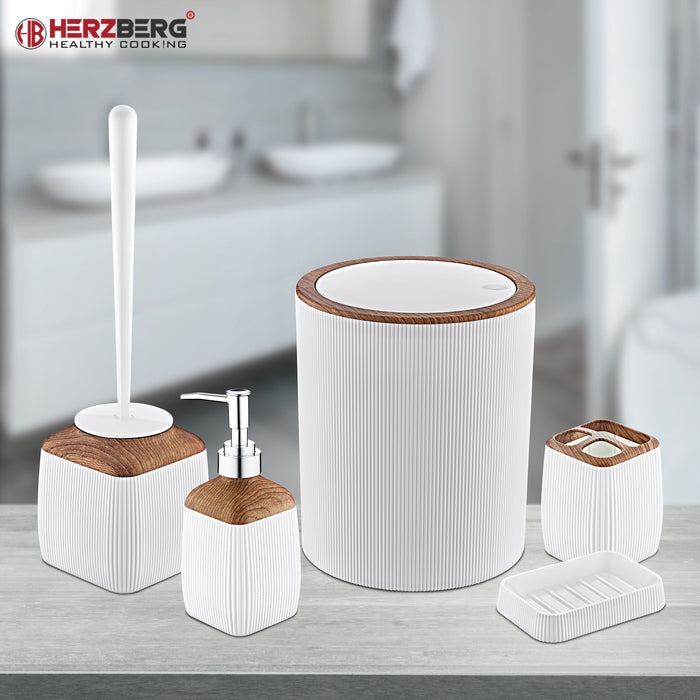 Herzberg HG - OKY5013: 5 - delige badkamerset - Houtaccent wit - Bivakshop