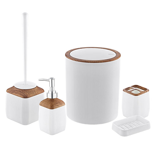 Herzberg HG - OKY5013: 5 - delige badkamerset - Houtaccent wit - Bivakshop