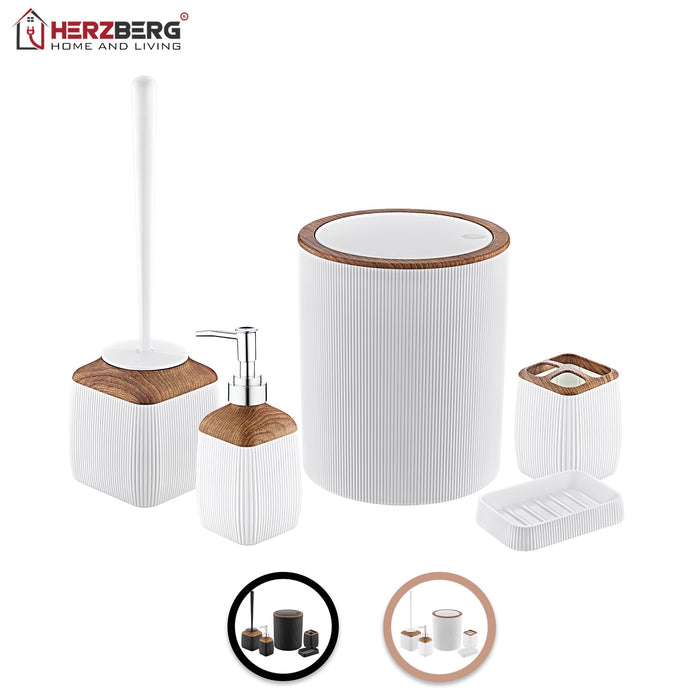 Herzberg HG - OKY5013: 5 - delige badkamerset - Houtaccent wit - Bivakshop