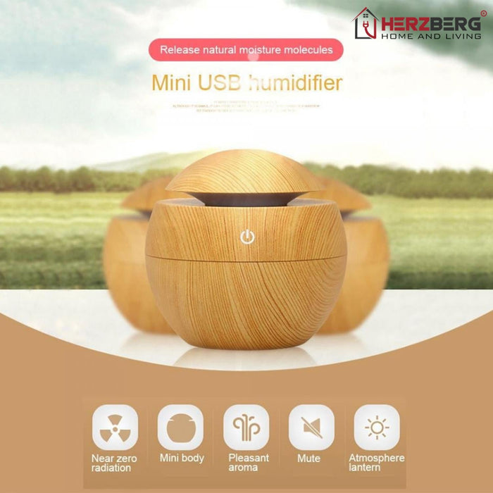 Herzberg luchtbevochtiger aroma olie diffuser donker hout - Bivakshop