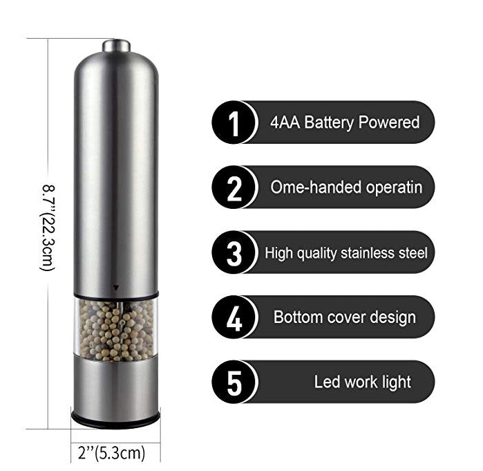 Herzberg RVS Peper/zout molen - LED lichtindicator - Bivakshop