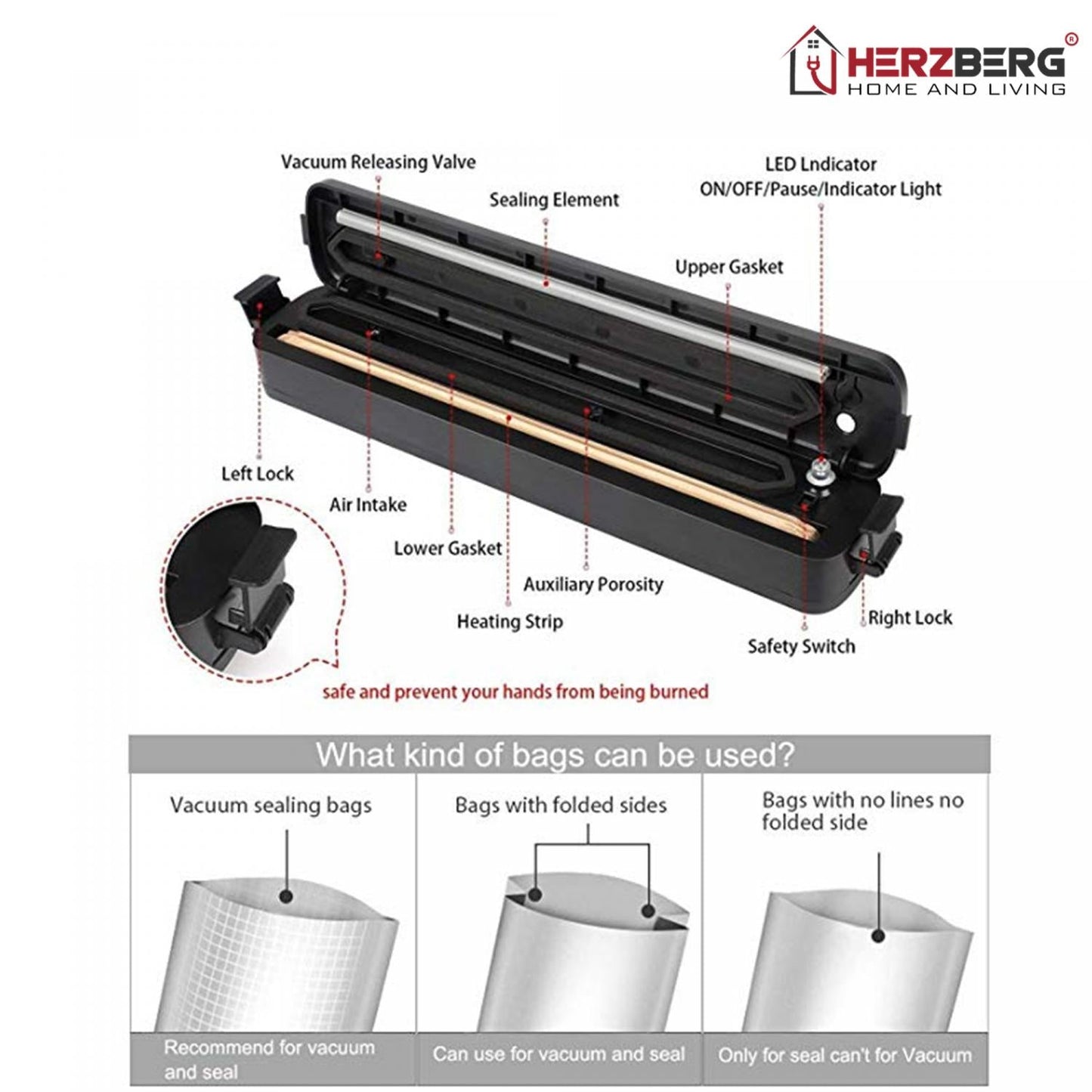 Herzberg Vacuum Sealer - One touch - Bivakshop