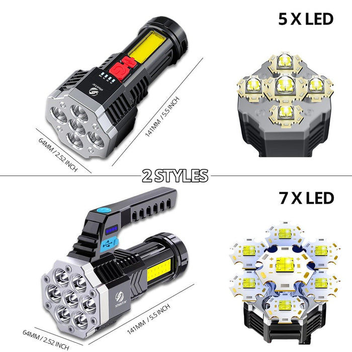 High Power Led Flashlights Cob Side Light Lightweight Outdoor Lighting ABS Material Torch 7LED Rechargeable Flashlight Powerful - Bivakshop