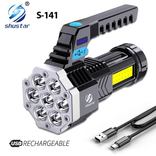 High Power Led Flashlights Cob Side Light Lightweight Outdoor Lighting ABS Material Torch 7LED Rechargeable Flashlight Powerful - Bivakshop