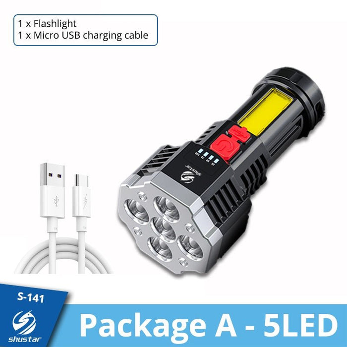 High Power Led Flashlights Cob Side Light Lightweight Outdoor Lighting ABS Material Torch 7LED Rechargeable Flashlight Powerful - Bivakshop