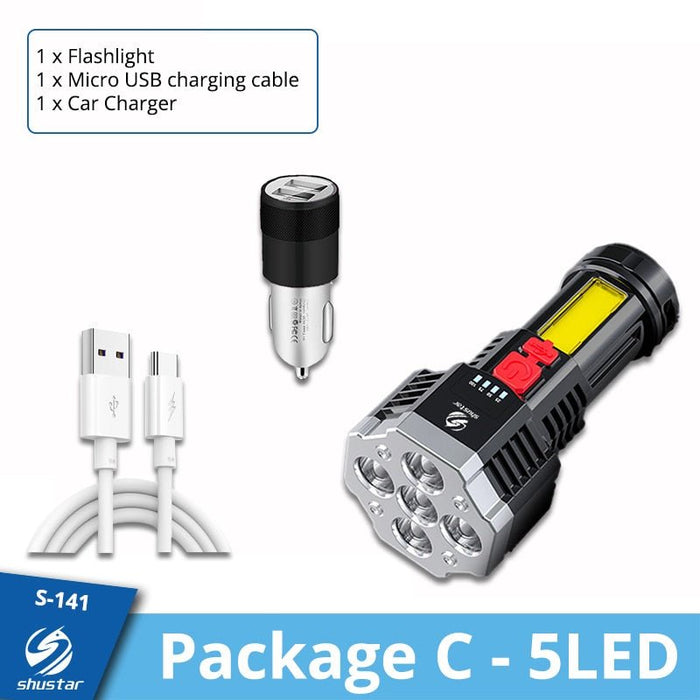 High Power Led Flashlights Cob Side Light Lightweight Outdoor Lighting ABS Material Torch 7LED Rechargeable Flashlight Powerful - Bivakshop