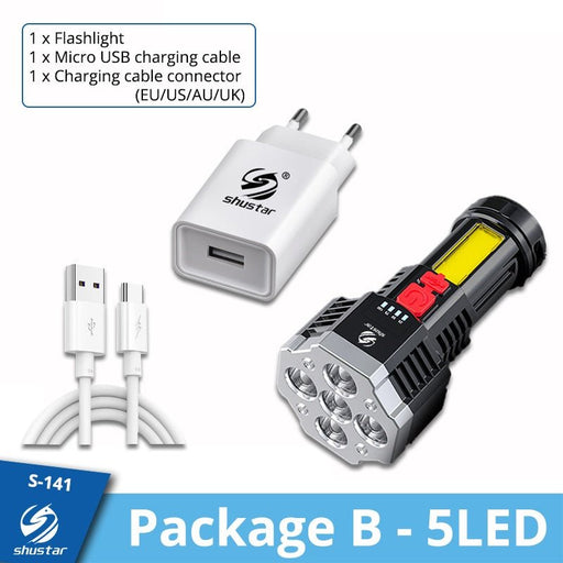 High Power Led Flashlights Cob Side Light Lightweight Outdoor Lighting ABS Material Torch 7LED Rechargeable Flashlight Powerful - Bivakshop