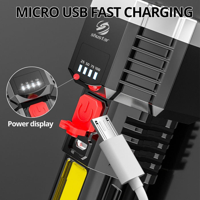 High Power Led Flashlights Cob Side Light Lightweight Outdoor Lighting ABS Material Torch 7LED Rechargeable Flashlight Powerful - Bivakshop
