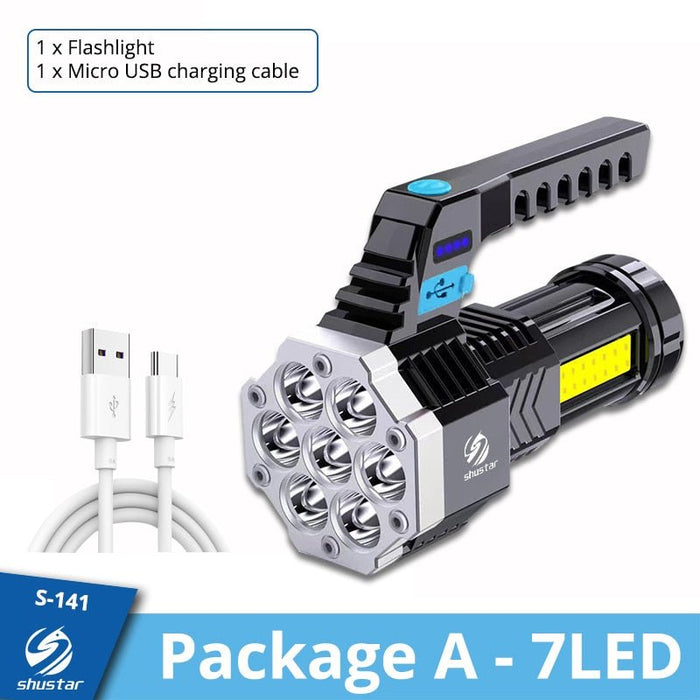 High Power Led Flashlights Cob Side Light Lightweight Outdoor Lighting ABS Material Torch 7LED Rechargeable Flashlight Powerful - Bivakshop