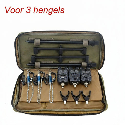 Hirisi Karpervissen draagtas met beetverklikkers, steunen en swingers - Karpervissen draagtas met apparatuur - Voor 2 of 3 hengels - Bivakshop