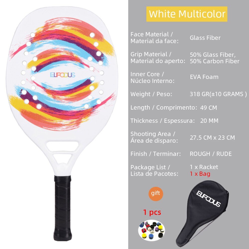 Hoge kwaliteit 3K carbon en glasvezel strand tennisracket set met bal en beschermhoe - Bivakshop