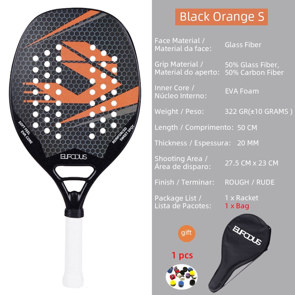 Hoge kwaliteit 3K carbon en glasvezel strand tennisracket set met bal en beschermhoe - Bivakshop