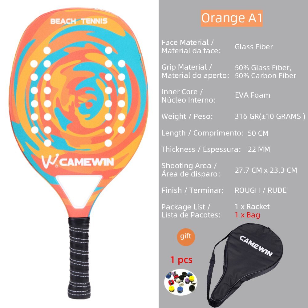 Hoge kwaliteit 3K carbon en glasvezel strand tennisracket set met bal en beschermhoe - Bivakshop