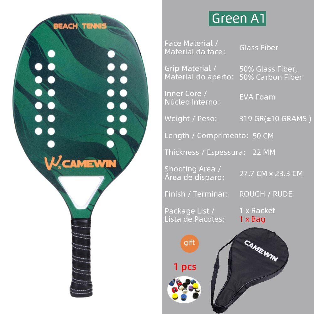 Hoge kwaliteit 3K carbon en glasvezel strand tennisracket set met bal en beschermhoe - Bivakshop