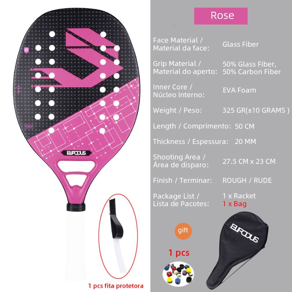 Hoge kwaliteit 3K carbon en glasvezel strand tennisracket set met bal en beschermhoe - Bivakshop
