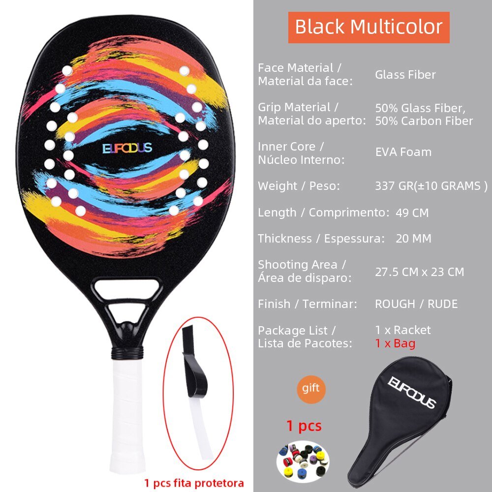 Hoge kwaliteit 3K carbon en glasvezel strand tennisracket set met bal en beschermhoe - Bivakshop