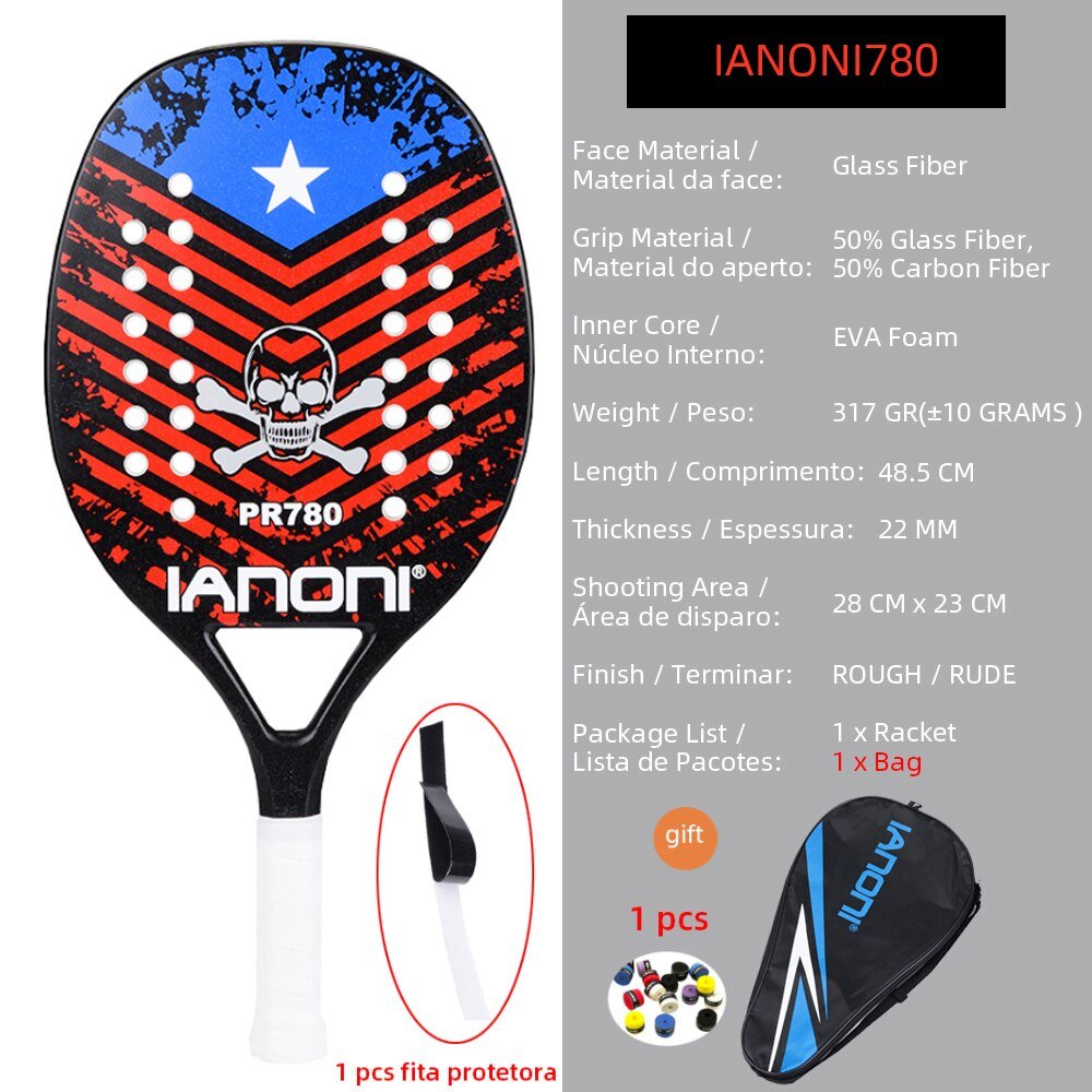 Hoge kwaliteit 3K carbon en glasvezel strand tennisracket set met bal en beschermhoe - Bivakshop