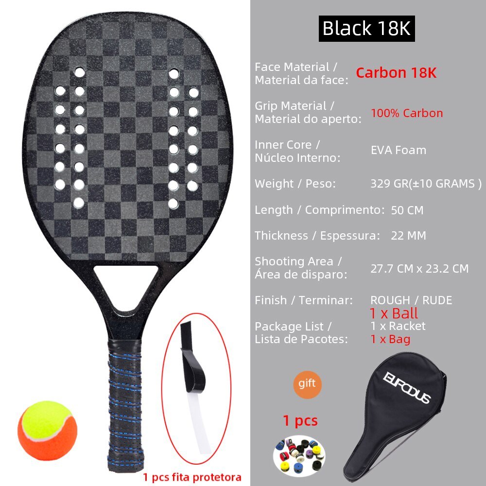 Hoge kwaliteit 3K carbon en glasvezel strand tennisracket set met bal en beschermhoe - Bivakshop