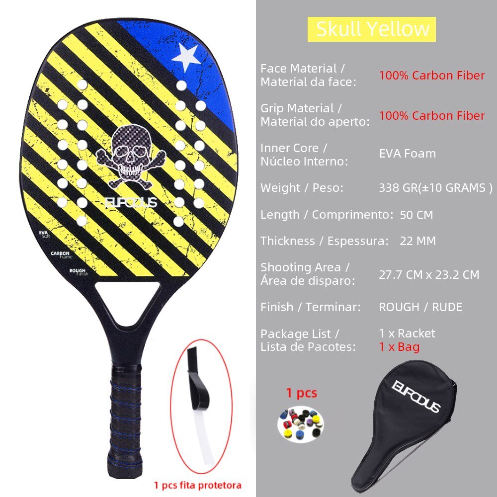 Hoge kwaliteit 3K carbon en glasvezel strand tennisracket set met bal en beschermhoe - Bivakshop
