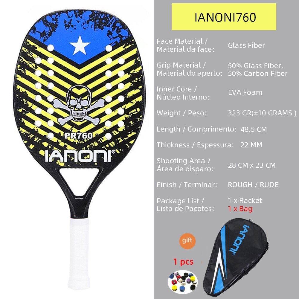 Hoge kwaliteit 3K carbon en glasvezel strand tennisracket set met bal en beschermhoe - Bivakshop