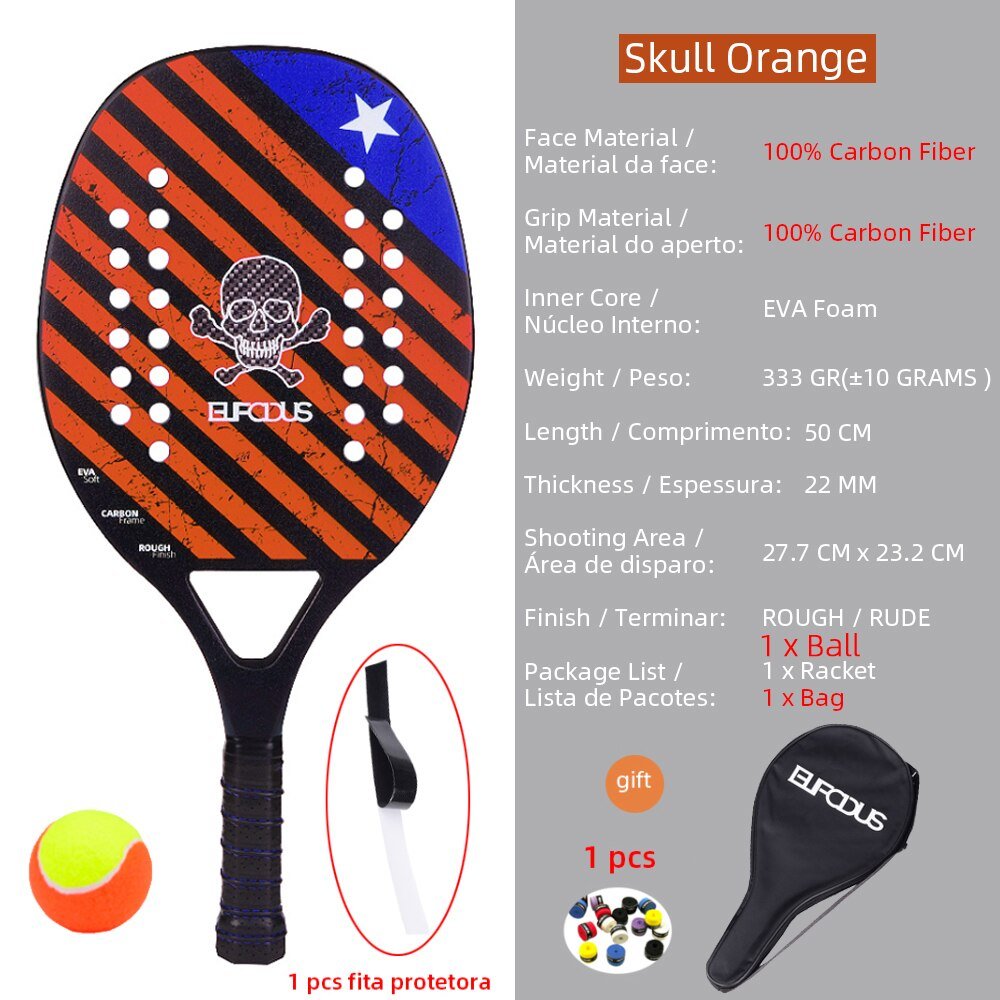Hoge kwaliteit 3K carbon en glasvezel strand tennisracket set met bal en beschermhoe - Bivakshop