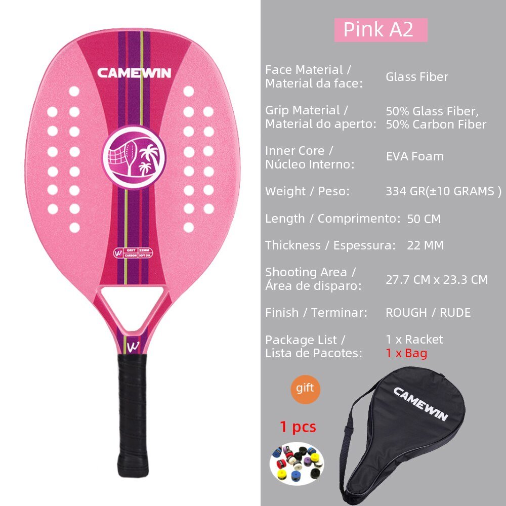Hoge kwaliteit 3K carbon en glasvezel strand tennisracket set met bal en beschermhoe - Bivakshop