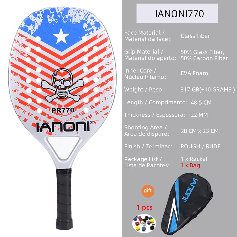 Hoge kwaliteit 3K carbon en glasvezel strand tennisracket set met bal en beschermhoe - Bivakshop