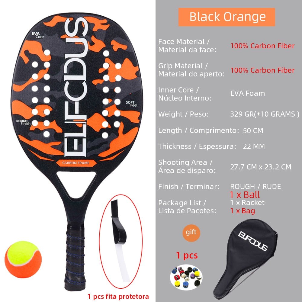 Hoge kwaliteit 3K carbon en glasvezel strand tennisracket set met bal en beschermhoe - Bivakshop