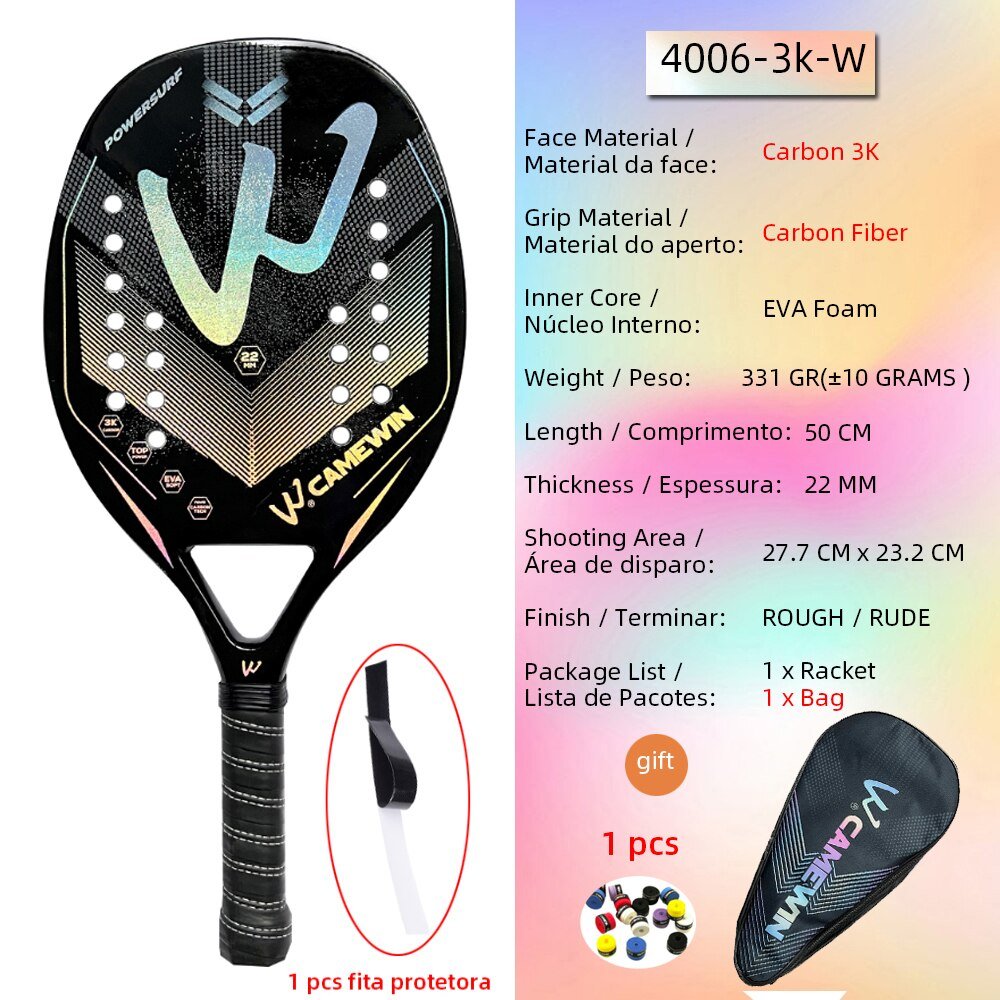 Hoge kwaliteit 3K carbon en glasvezel strand tennisracket set met bal en beschermhoe - Bivakshop