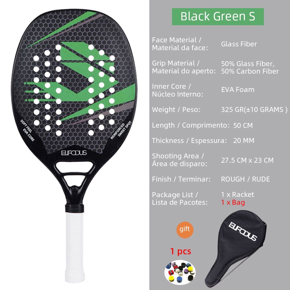 Hoge kwaliteit 3K carbon en glasvezel strand tennisracket set met bal en beschermhoe - Bivakshop