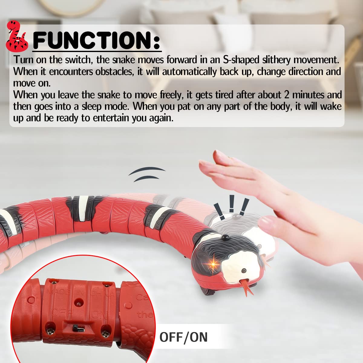 Interactief smart sensing USB oplaadbaar kattenspeelgoed - Levensechte Ratelslang sensatie! - Bivakshop