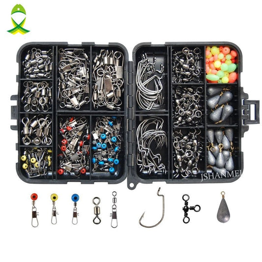 JSHANMEI 160 Stks/doos Vissen Accessoires - Kit Inclusief jig haken, lood en wartels - Met visgerei doos - Bivakshop
